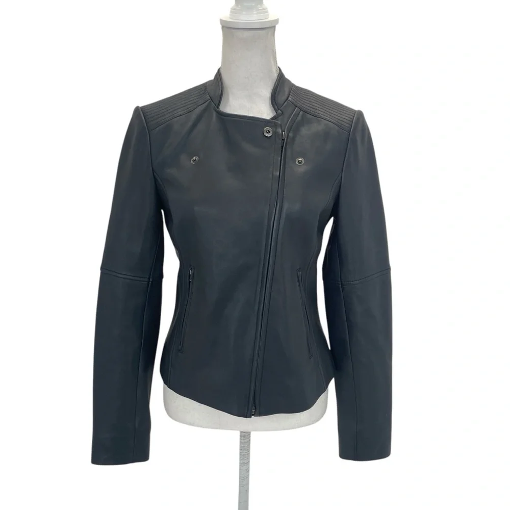 Reiss Lambskin Leather Jacket Medium Black - Picture 3 of 16